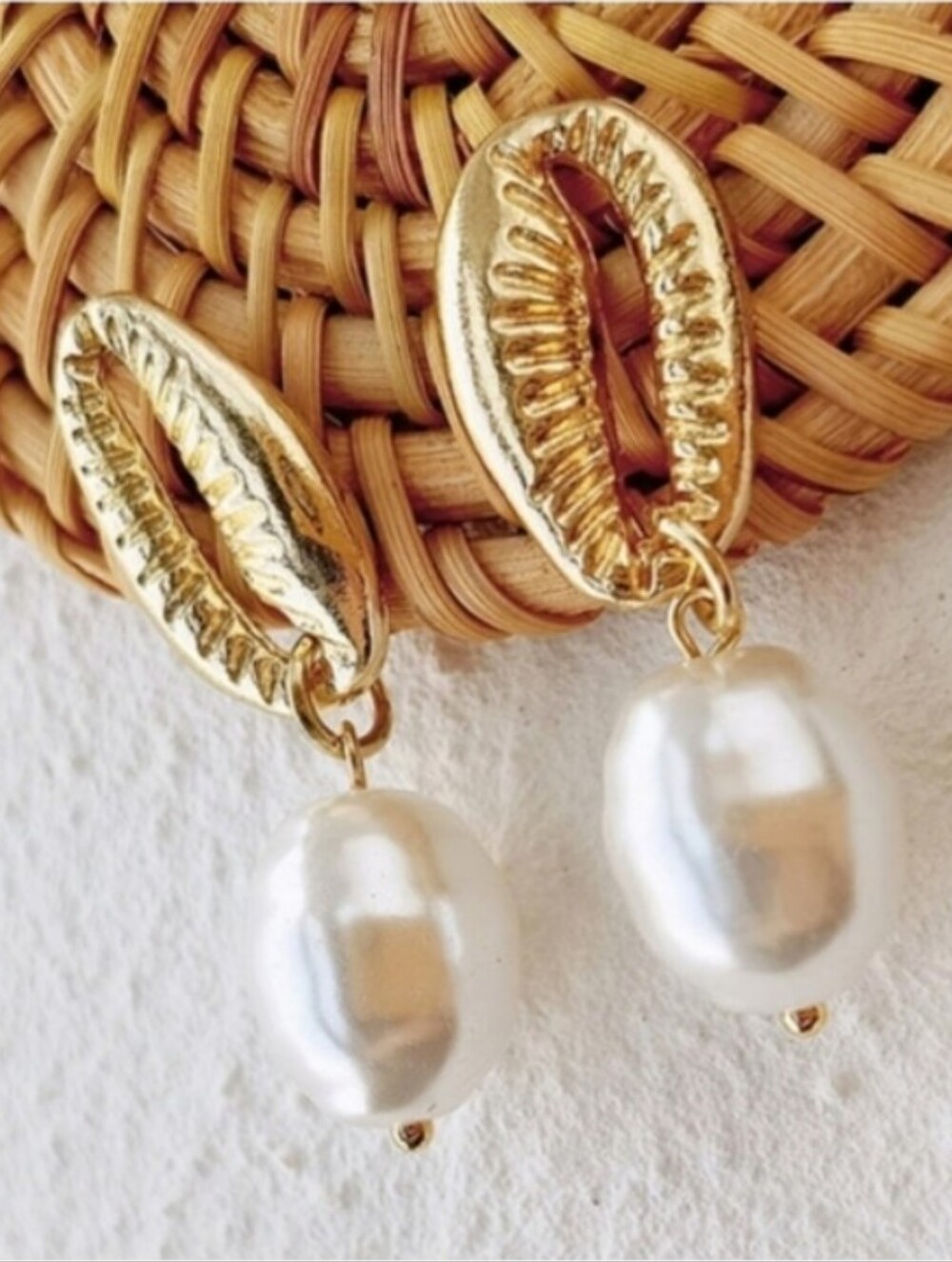 Free People Gold Cowrie Pearl Earrings